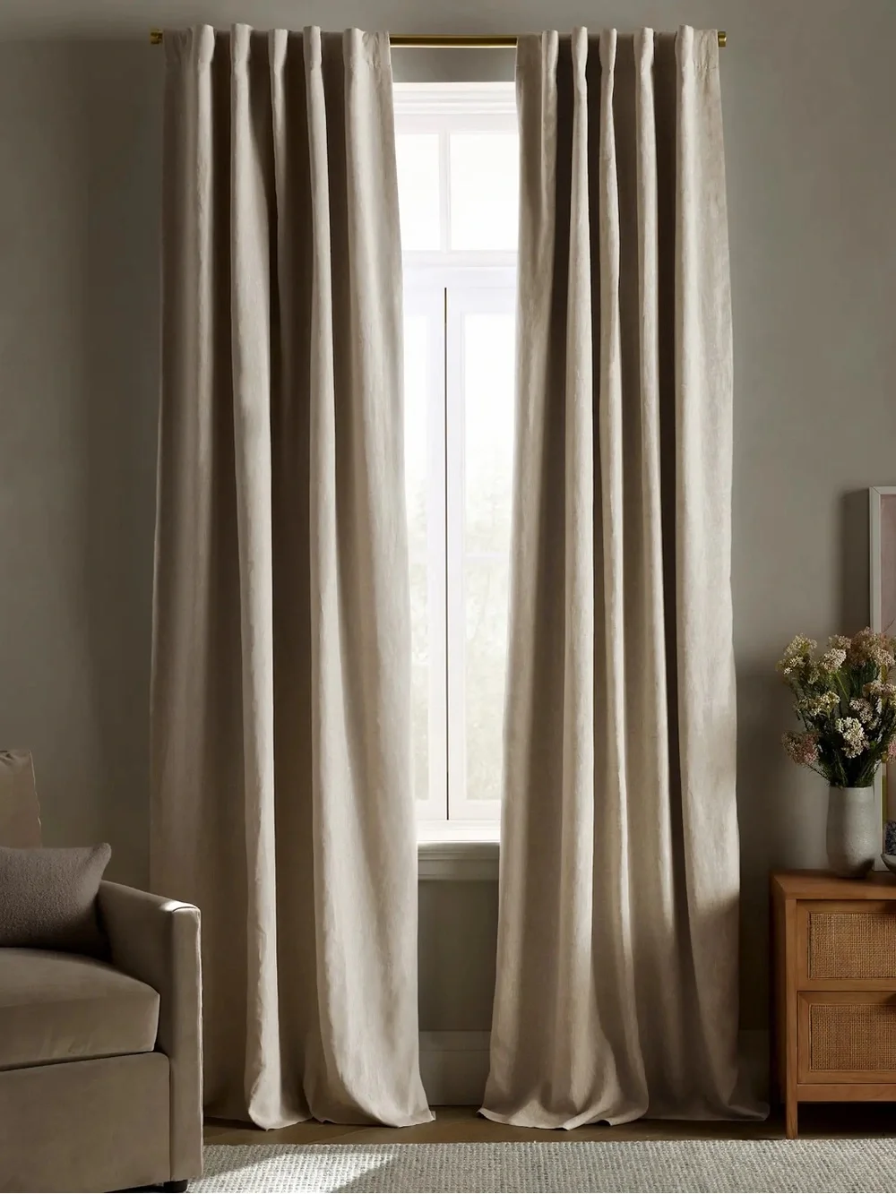 QUINCE Set Of 2 48x108 European Linen True Blackout Curtains Sand 0793
